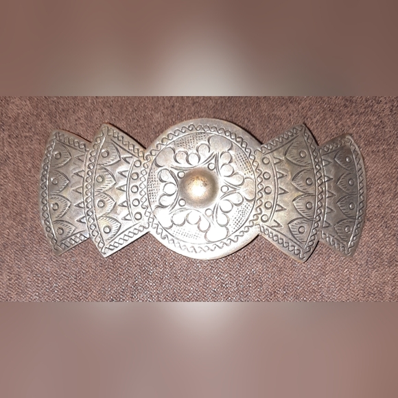 Vintage etched Silvertone Metal Hair Barrett made in Thailand new - Picture 2 of 10